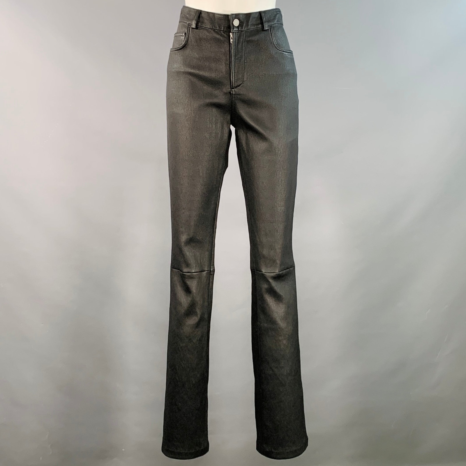 Alan Bilzerian Size 4 Black Lambskin Leather Flared Casual Pants